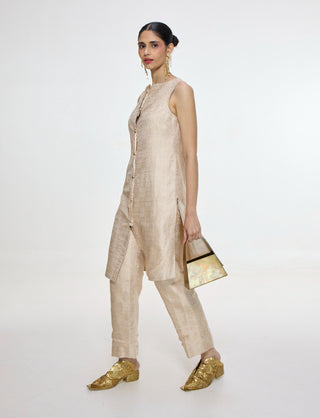 Handwoven ivory-gold jacket and pants