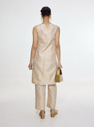 Handwoven ivory-gold jacket and pants