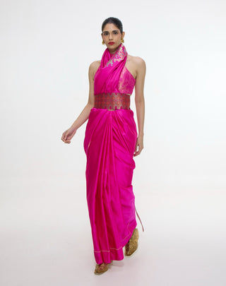 Hot pink kadhwa banarasi sari