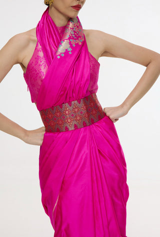 Hot pink kadhwa banarasi sari
