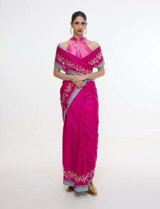 Fuchsia pink mashroo silk sari