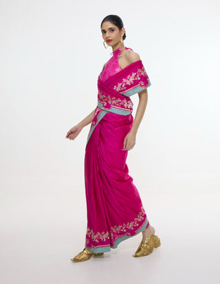 Fuchsia pink mashroo silk sari