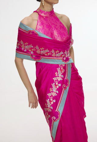 Fuchsia pink mashroo silk sari