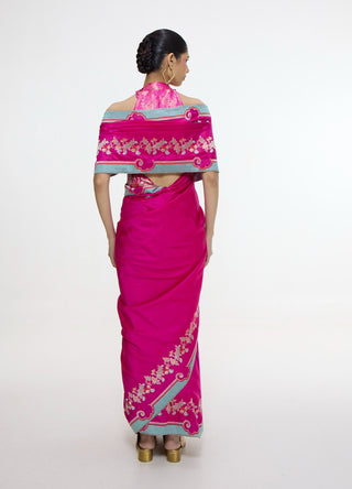 Fuchsia pink mashroo silk sari