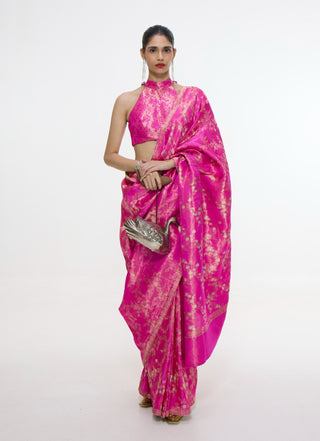 Handwoven deep pink sari and blouse