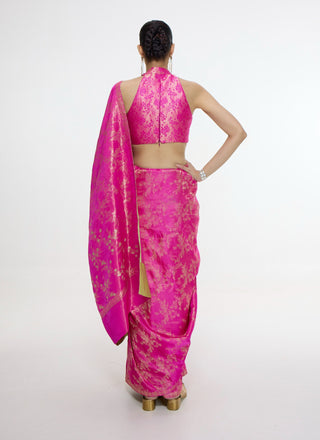 Handwoven deep pink sari and blouse