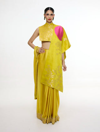 Yellow ochre mashroo silk sari