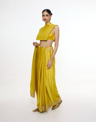 Yellow ochre mashroo silk sari