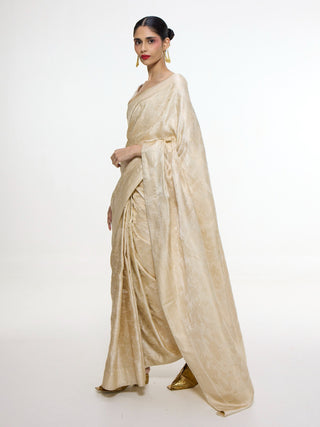 Ivory kadhwa banarasi sari and unstitched blouse