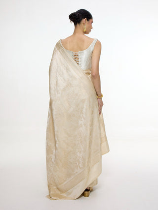 Ivory kadhwa banarasi sari and unstitched blouse