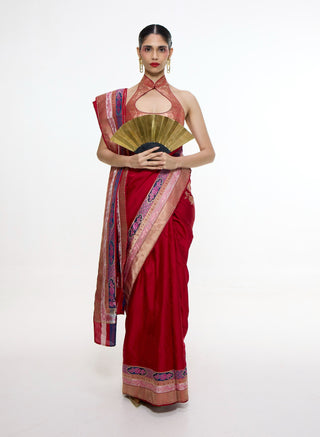 Handwoven scarlet red sari