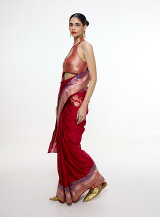 Handwoven scarlet red sari