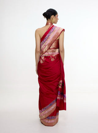 Handwoven scarlet red sari