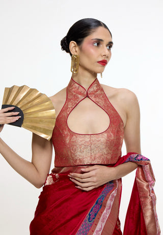 Handwoven scarlet red sari