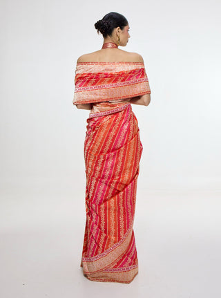 Handwoven carmine red mashroo silk sari