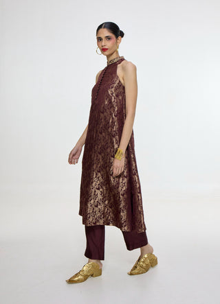 Handwoven cherry red kurta and pants