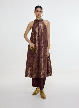 Handwoven cherry red kurta and pants