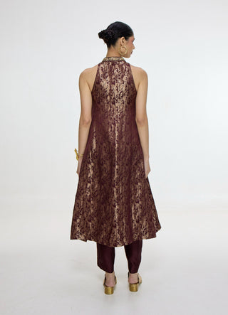 Handwoven cherry red kurta and pants