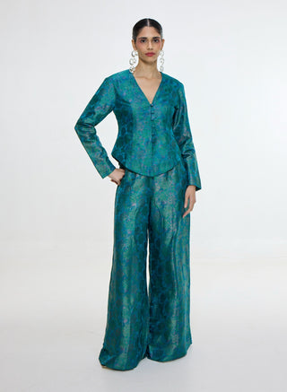 Handwoven coral blue jacket and pants