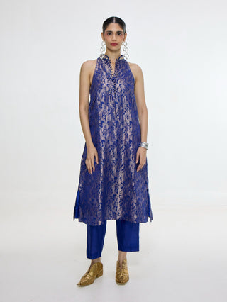 Handwoven royal blue kurta and pants