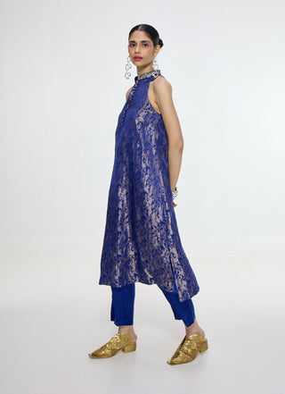 Handwoven royal blue kurta and pants