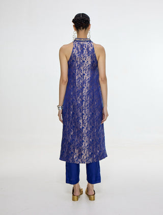 Handwoven royal blue kurta and pants