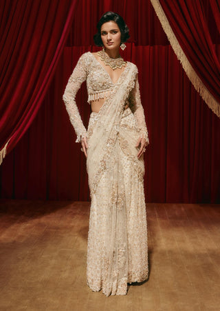 Eleanor ivory drape sari and blouse