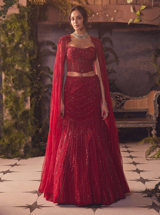 Embrace red corset and mermaid lehenga set