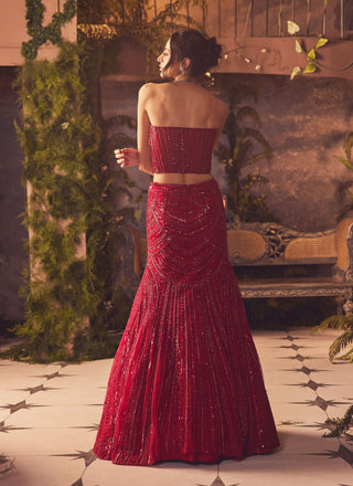 Embrace red corset and mermaid lehenga set