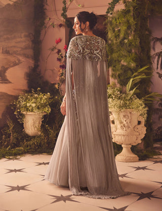 Emerald gray mermaid lehenga and cape set