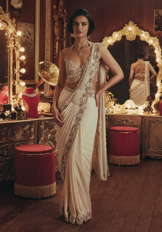 Emma ivory drape sari and blouse