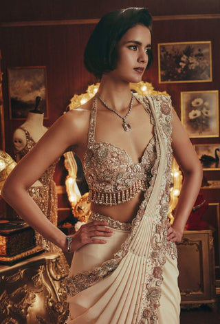 Emma ivory drape sari and blouse