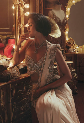 Emma ivory drape sari and blouse