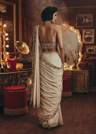 Emma ivory drape sari and blouse