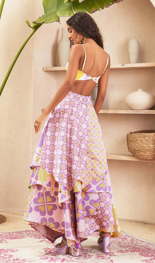 Papa Don'T Preach By Shubhika-Euthalia Lilac Layered Skirt And Bustier-INDIASPOPUP.COM
