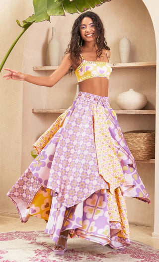 Papa Don'T Preach By Shubhika-Euthalia Lilac Layered Skirt And Bustier-INDIASPOPUP.COM