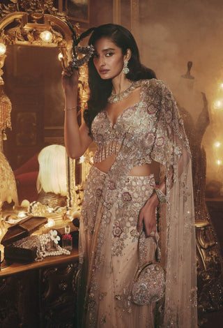 Evelyn beige drape sari and blouse