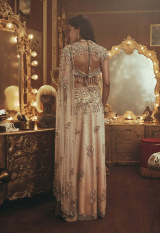 Evelyn beige drape sari and blouse