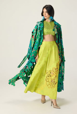 Briar lime green embroidered trench with blouse and skirt