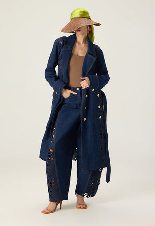 Georgina blue solid trench with bex jeans