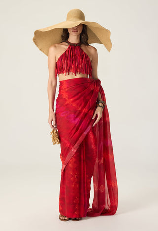 Agatha red draped sari with blouse