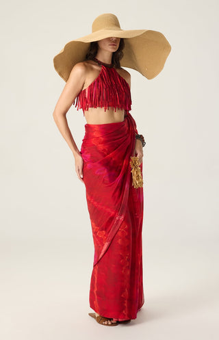 Agatha red draped sari with blouse