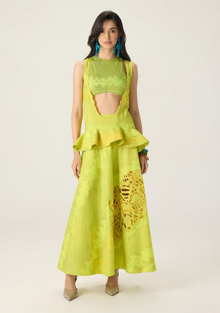 Jamie lime green printed blouse and skirt set