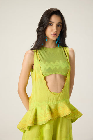 Jamie lime green printed blouse and skirt set
