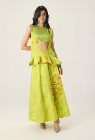Jamie lime green printed blouse and skirt set