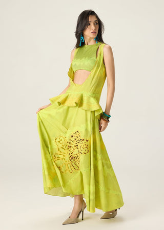 Jamie lime green printed blouse and skirt set