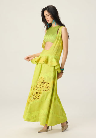 Jamie lime green printed blouse and skirt set