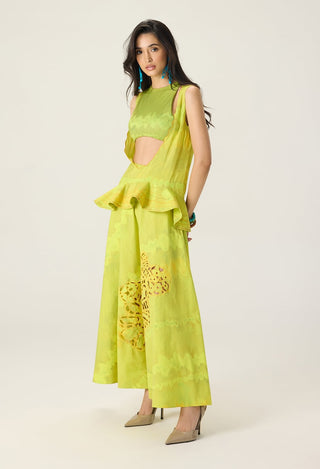 Jamie lime green printed blouse and skirt set