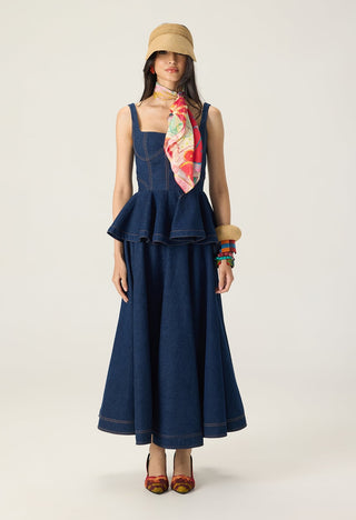 Peni blue solid blouse with lyro skirt