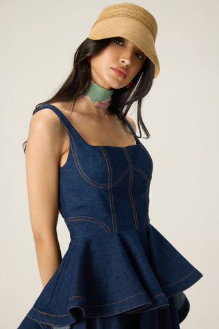 Peni blue solid blouse with lyro skirt